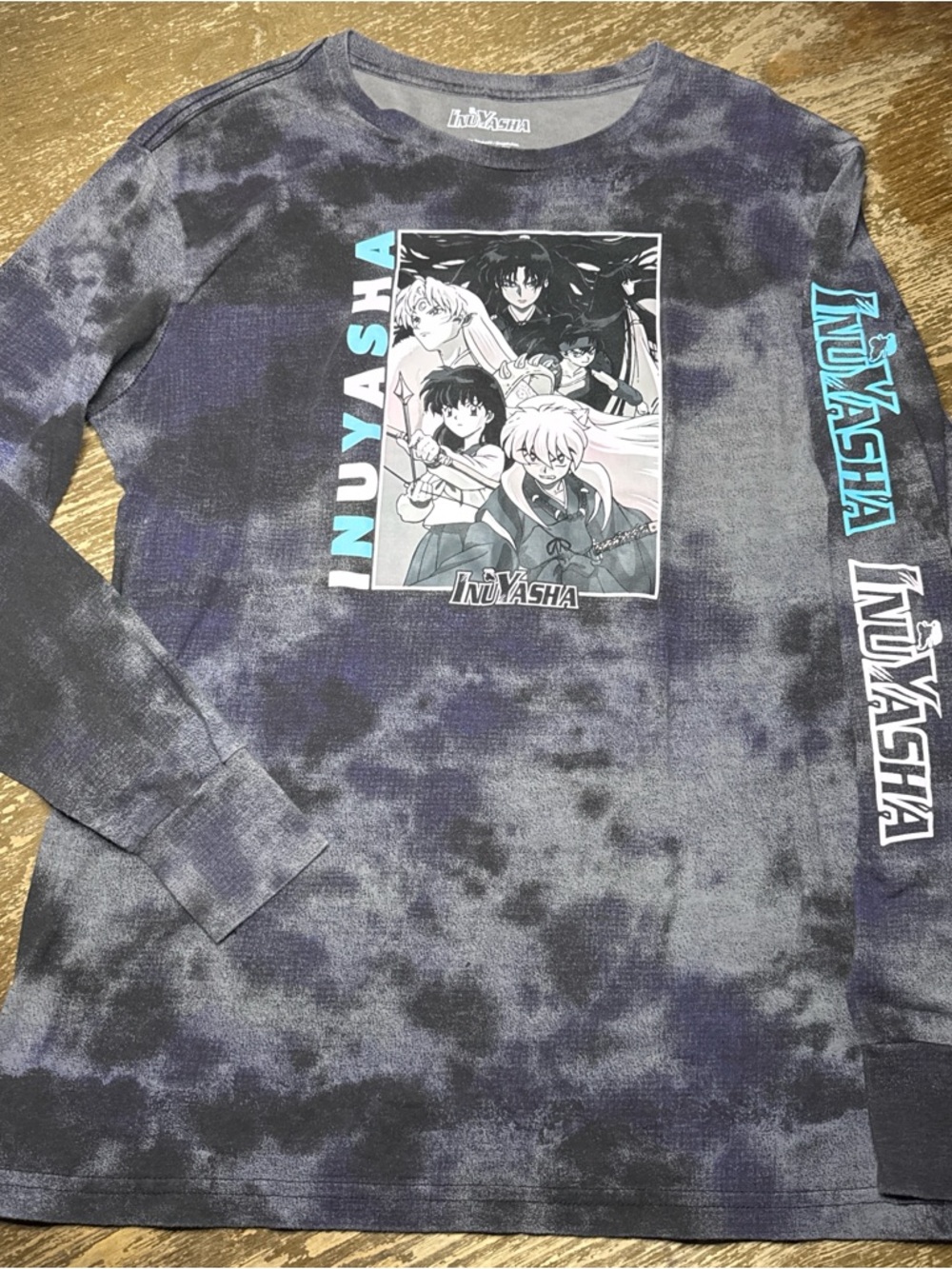 Inuyasha Black Gray Tie-Dye Long Sleeve Tee